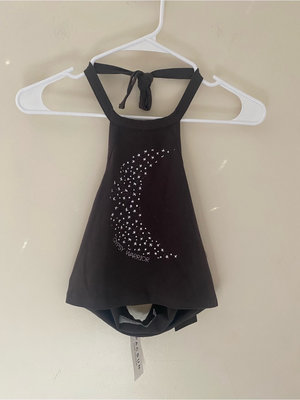 Gypsy Warrior Cotton Charcoal Halter Crop Top with Celestial Star Moon Graphic